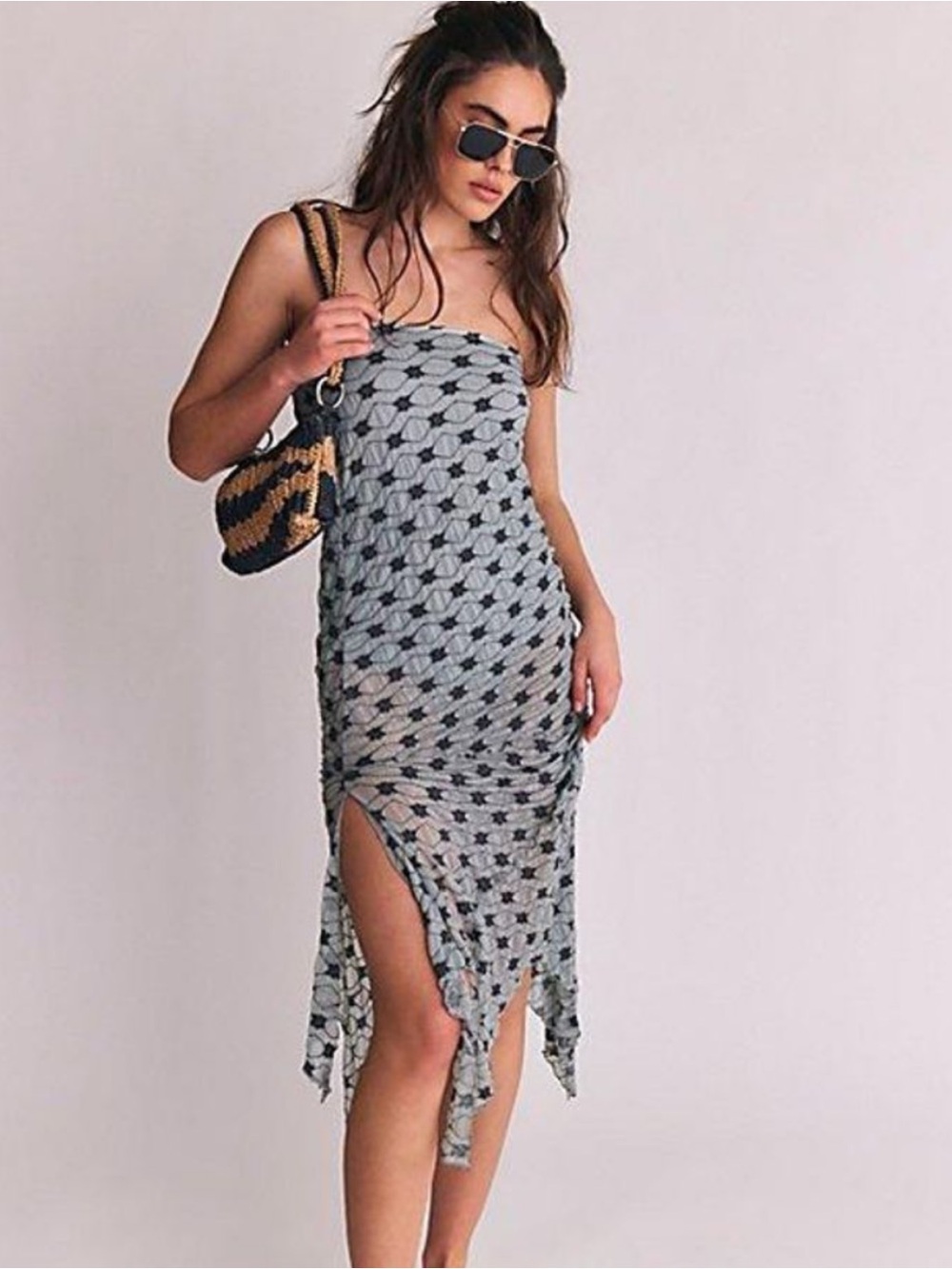 Free People Sage Blue Strapless Crochet Midi Dress